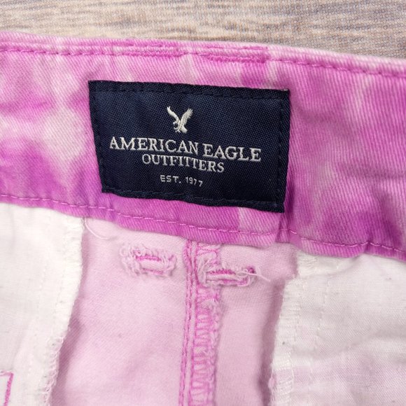 AE American Eagle Outfitters Size 0 Pink Tie Dye Stretch Shortie Booty Shorts - Picture 2 of 5